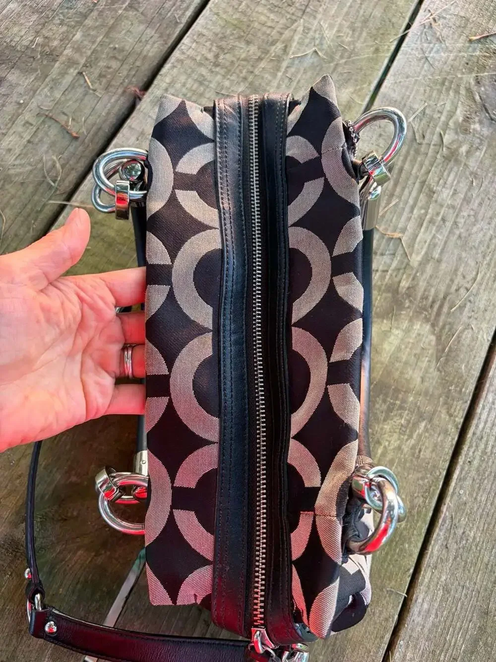Coach Kristin Op Art Signature Satchel Black and Grey